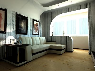 Дизайн гостиной с балконом